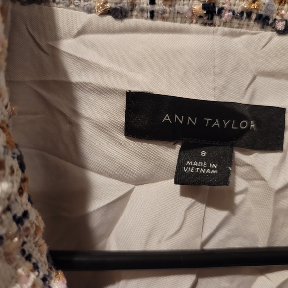 ANN TAYLOR Multicolor Tweed Double-Breasted Blazer Size 8 - Picture 2 of 10